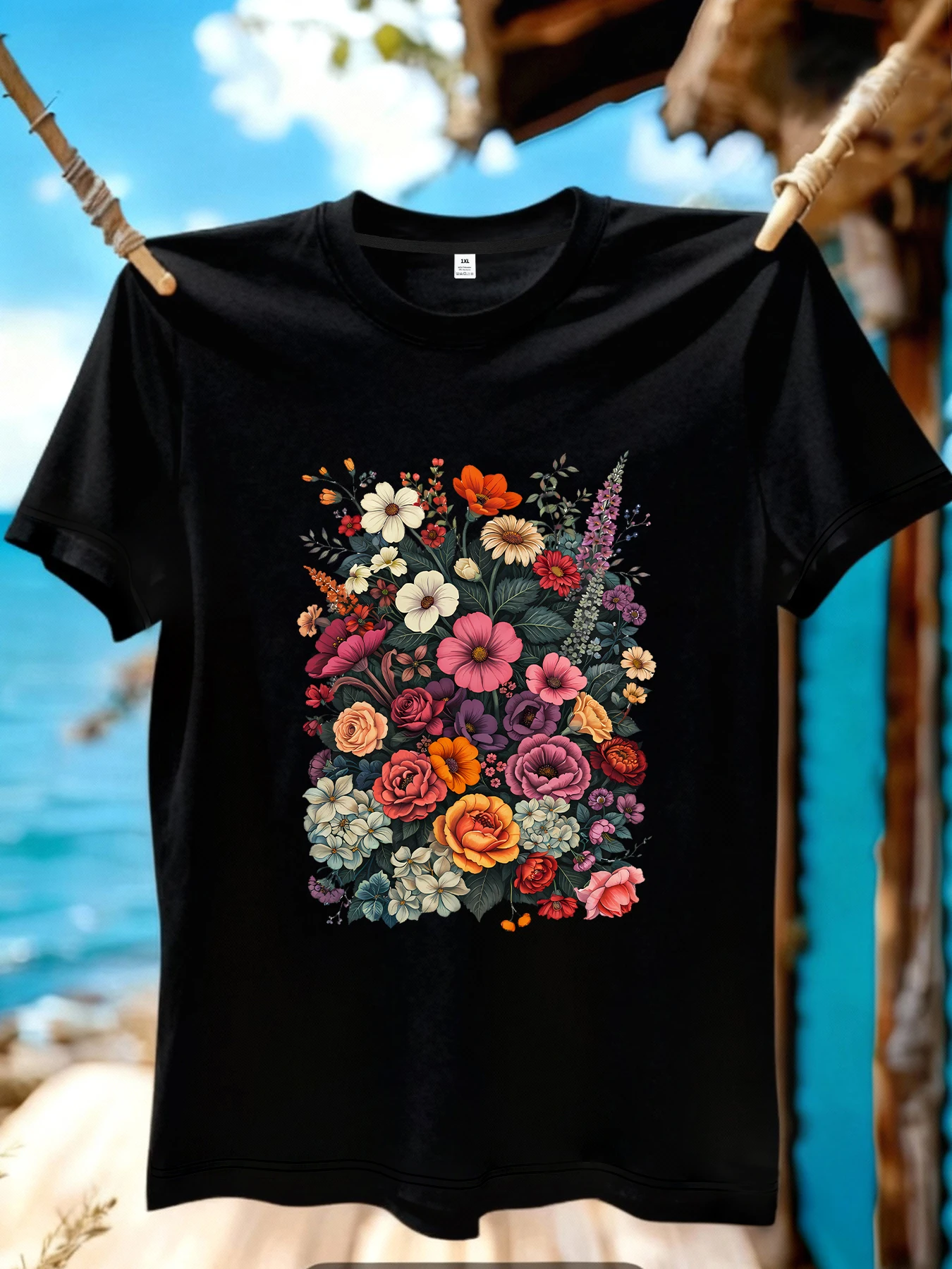 

【JYDX136】Flower printing plus size women's round neck T-shirt summer casual street fashion women's Joker short sleeve T-shirt