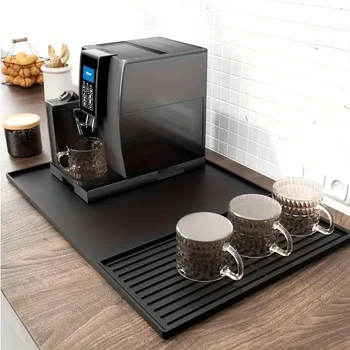 2-in-1 Silicone Coffee Bar Mat - XX-Large Non-Slip Counter Protector (60x40cm) Heat Resistant for Espresso/Cafe/Home Kitchen 1