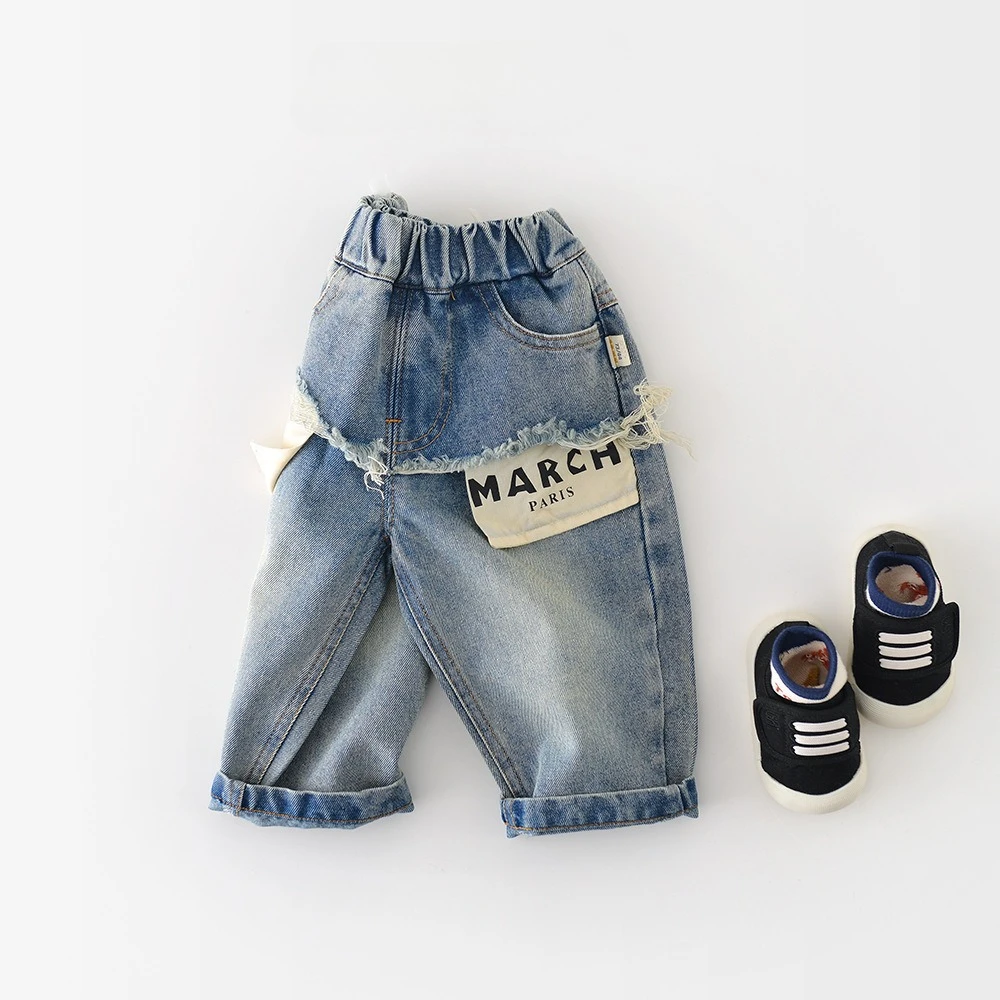 2026 Boys Retro Jeans Spring Autumn New Personalized Splicing Pant for Children Trendy and Fashion Gradient Jeans Trend