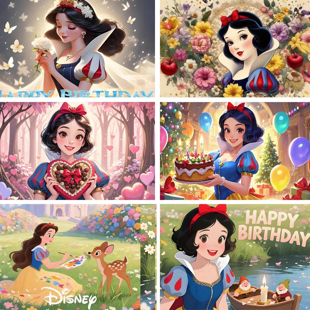 

Disney Snow White Theme Birthday Party Supplies Background Decoration Tale Princess Banner Baby Shower Kid Photo Shoot Gifts