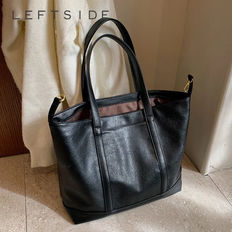 LEFTSIDE Big PU Leather Underarm Bags for Women 2024 Y2K Korean Fashion Tote Bag Lady Shoulder Bag Female Simple Handbags