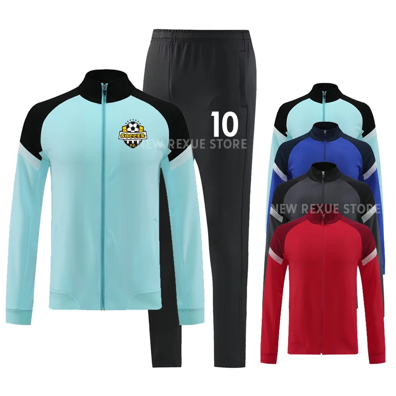 Football Kid Adult Tracksuit Zip Long Sleeve Training Suit Soccer Football Jersey Set Sportswear Uniforms DIY Custom