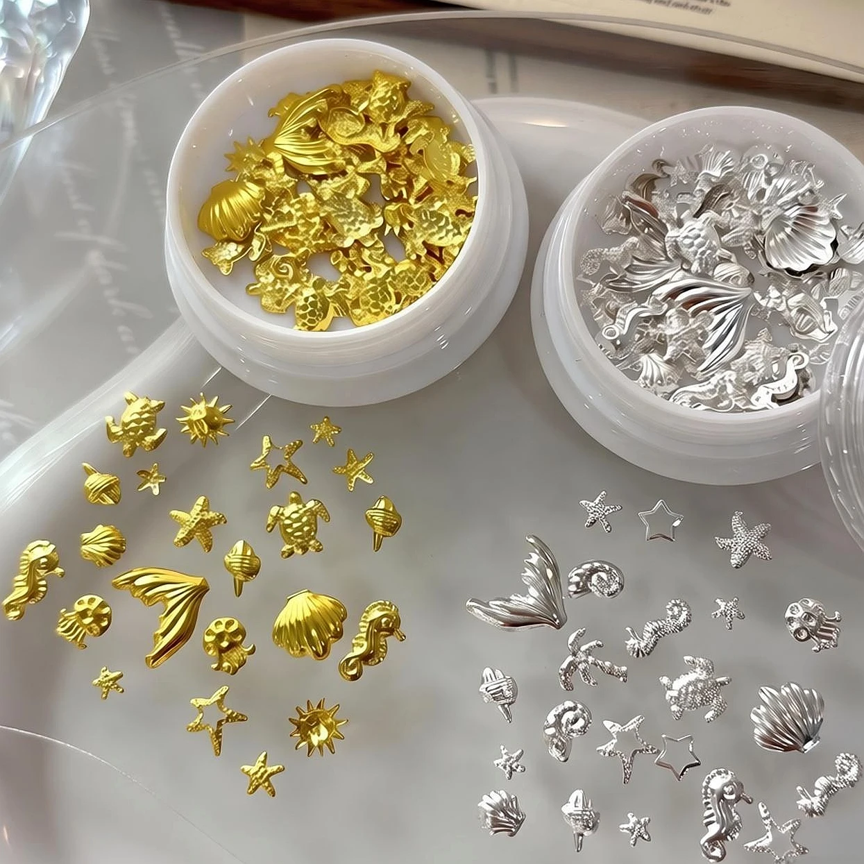 1 Pot Mixed Design Tropical Ocean Series Metal Nail Art Shell Rivet Charms Parts Nails Decoration Accessories Manicure Supplies