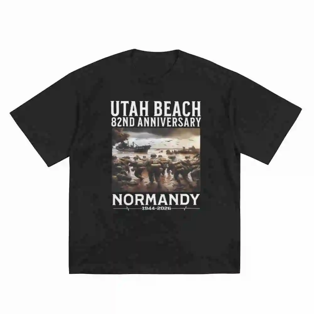 D-Day 2026 82nd Anniversary Normandy Omaha Beach 1944 Short Sleeve Tee 100% Cotton T-Shirt view 2