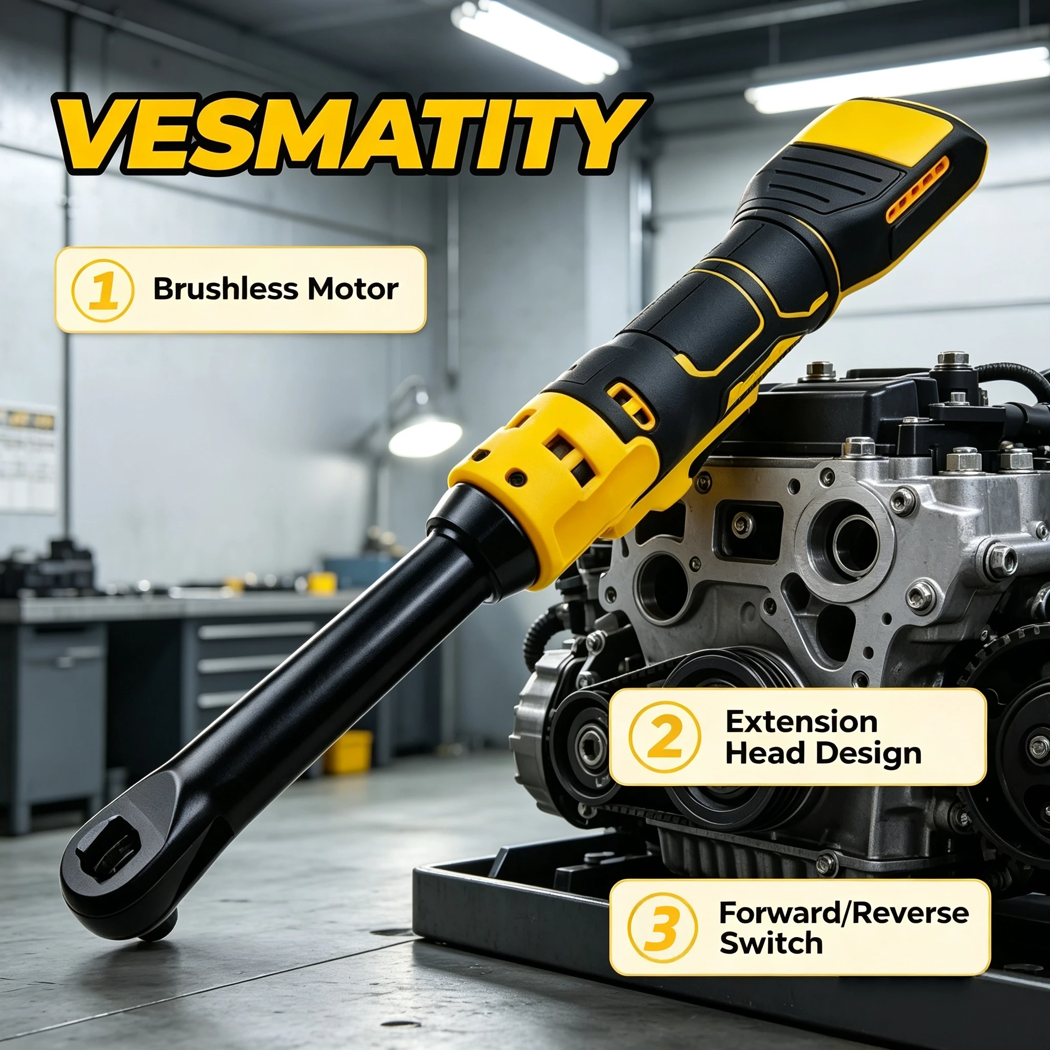 Vesmatity 220Nm Electric Ratchet Wrench 3/8 6 Inch Extension Head Disassembly Cordless Tool for Dewalt Battery Xtreme