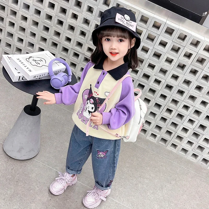 New Sanrio Jeans Korean Cartoon Kawaii Kuromi Children\'s Embroidered Versatile Pants Cute Girls Spring and Autumn Pants