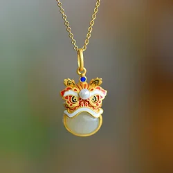 White Jade Lion Necklace Pendant Talismans Men Lucky Choker Gift Amulet Jewelry Gemstones Chains Chinese Natural Man