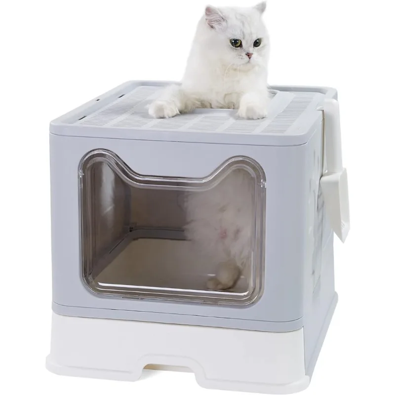 

Foldable Cat Litter Box with Lid Front Entry & Top Exit XXL Extra Large Space Covered Kitty Litter Boxes Enclosure Toilet