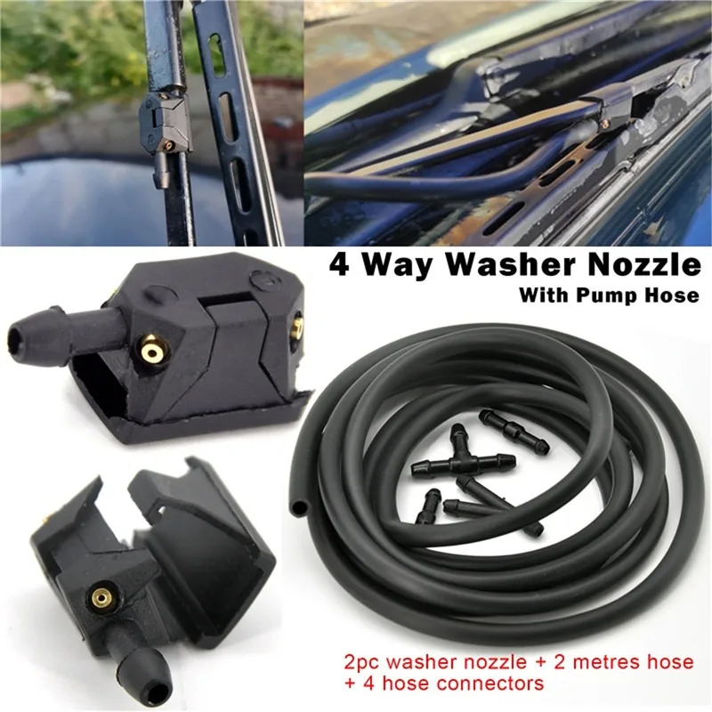 7Pcs/set Front Windscreen Wiper Arm Washer Nozzle Jets 4 Way Ajustable Check Valve Tube Pipe Hose 2m T Piece Straight Piece