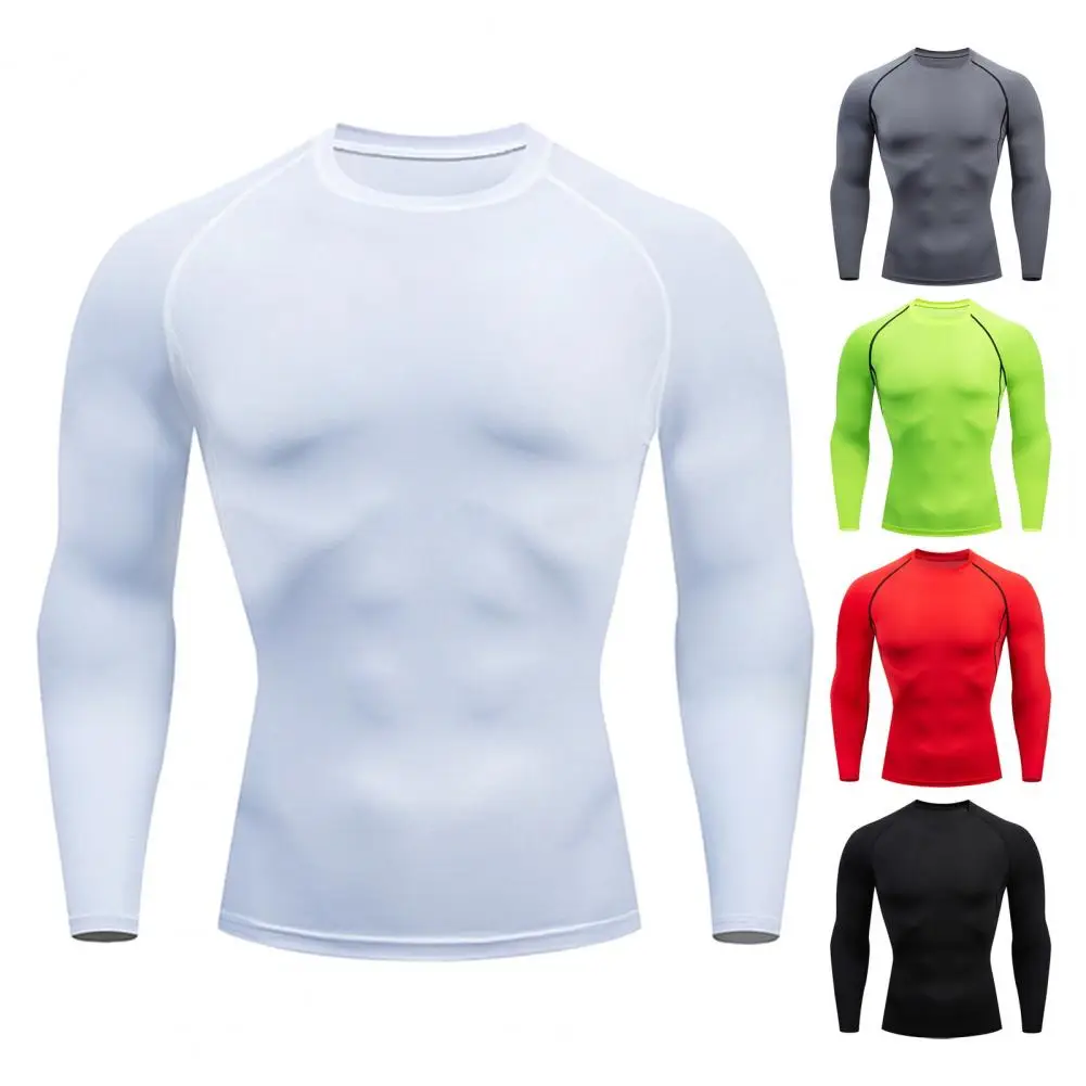 

Men Solid Color Long Sleeve Tees Men Long Sleeve Tops Quick-drying Long Sleeve Men's Fitness T-shirt O-neck Skinny Fit Sports