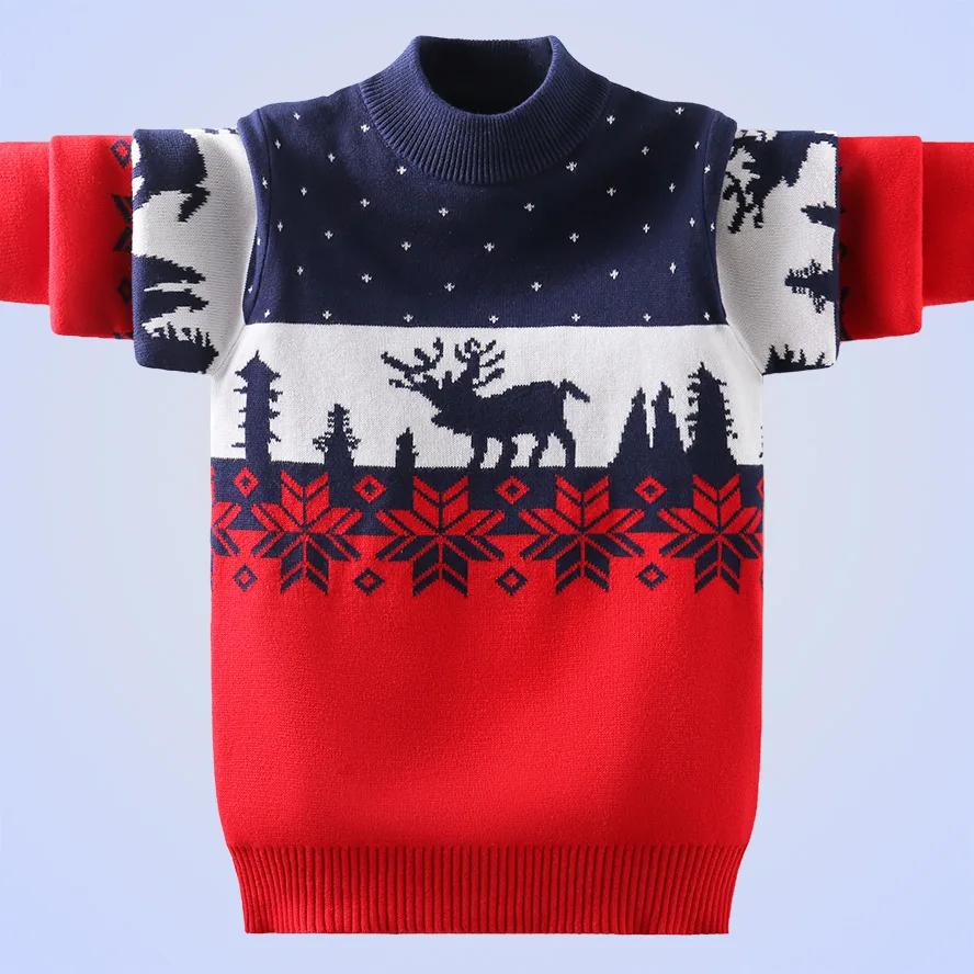 

Christmas Sweaters For Boys Girls 100% Pure Cotton Jacquard Pattern Kids Warm Pullover For Children 4-15 Y Clothes New Year Wear