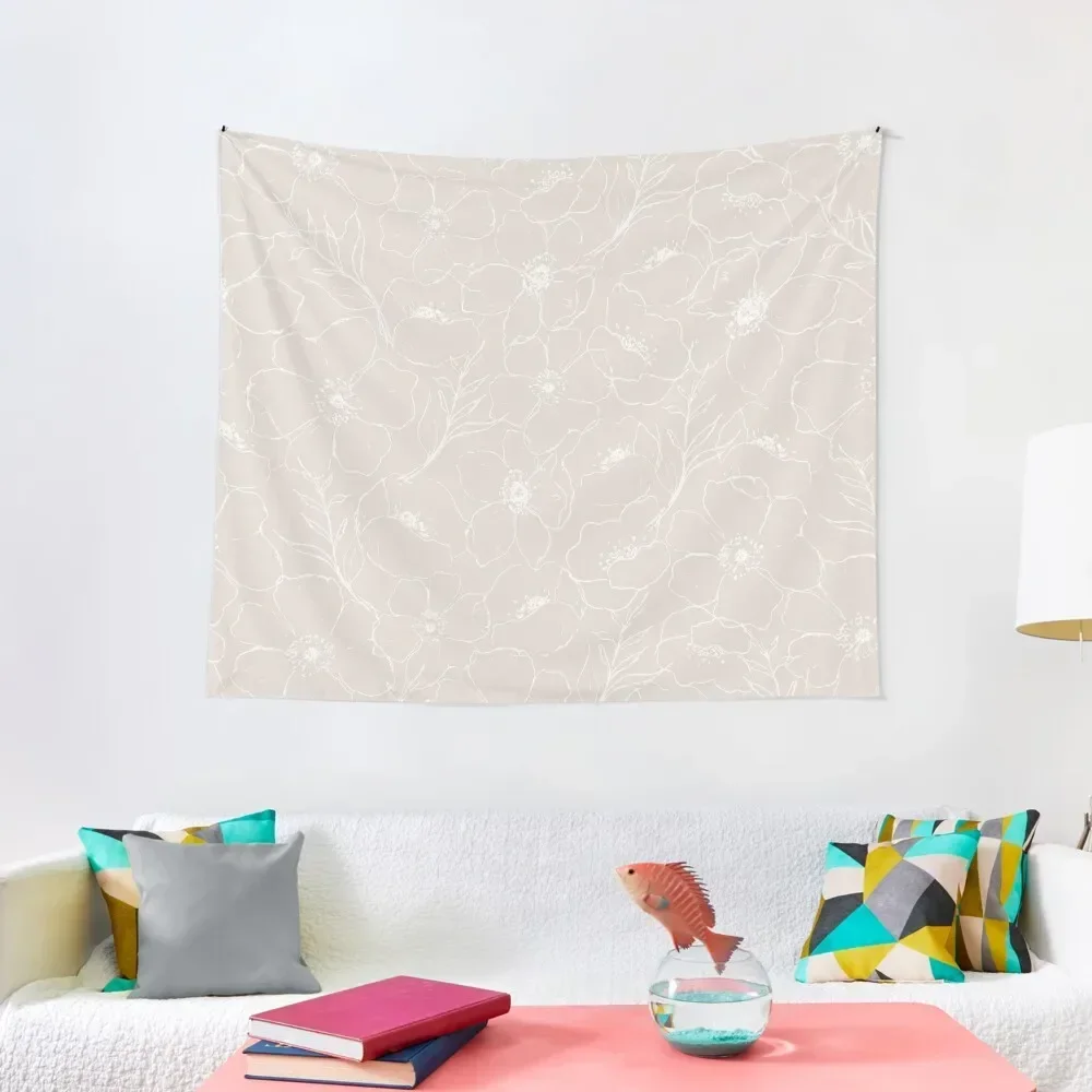 Floral Simplicity - Neutral Tapestry Wall Decorations Room Decorations Aesthetic Tapestry