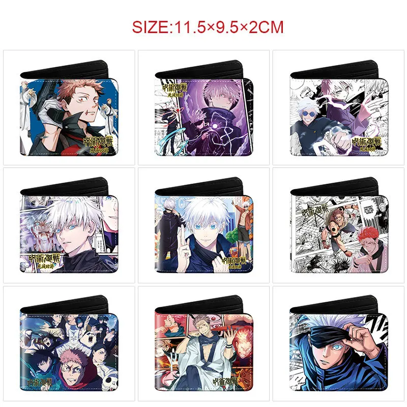 Portefeuille court à double rabat imprimé Jujutsu Kaisen Gojo Satoru, grande capacité, résistant à l'usure, porte-monnaie en cuir, cadeau périphérique d'anime