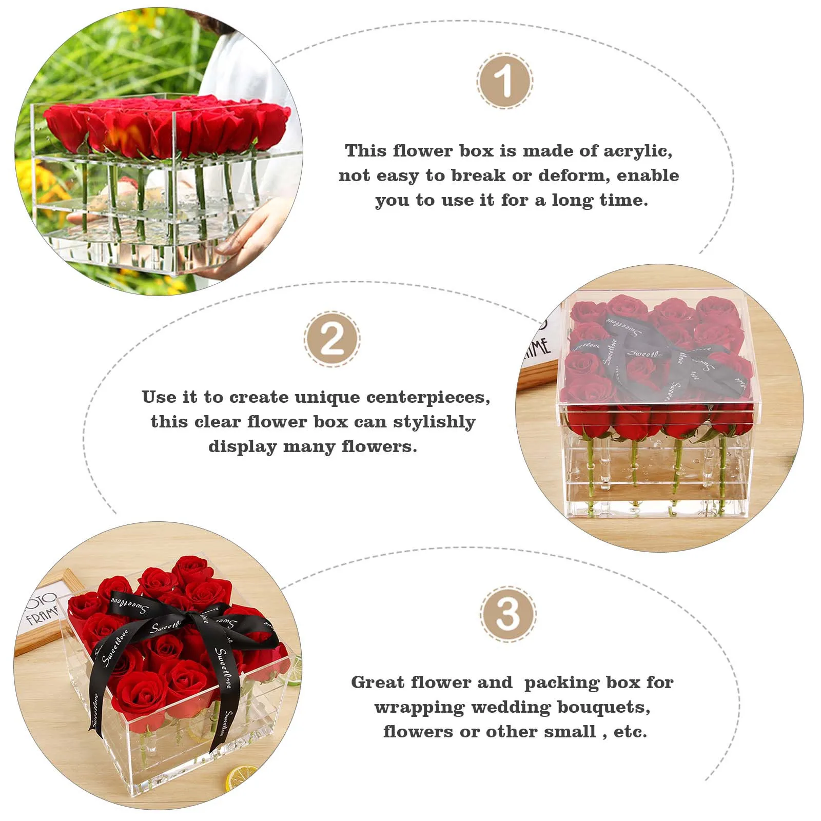 

Acrylic Box Clear Eternal Flower Holder For Wedding Bouquets Valentine Gift Preserved Flower Packaging Transparent Floral