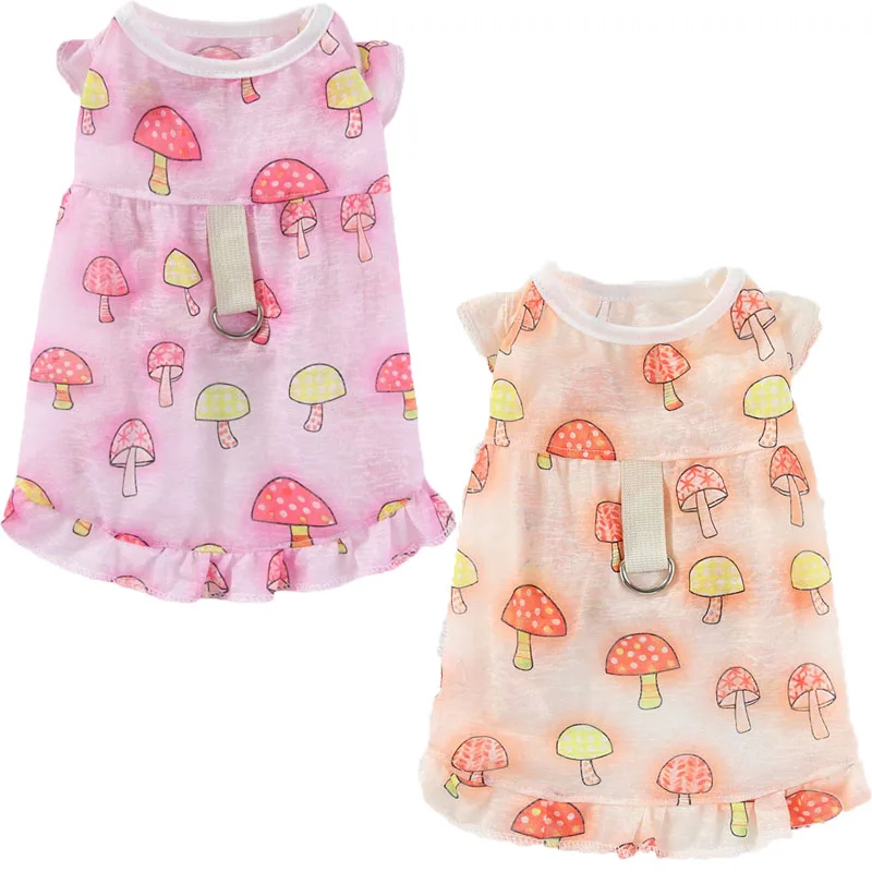 

Dog Clothes Print Sunscreen Thin Hoodies Dress Puppy Summer Clothes Flying Sleeve Girls Tshirt Skirt Clothing For Small Dogs Pug