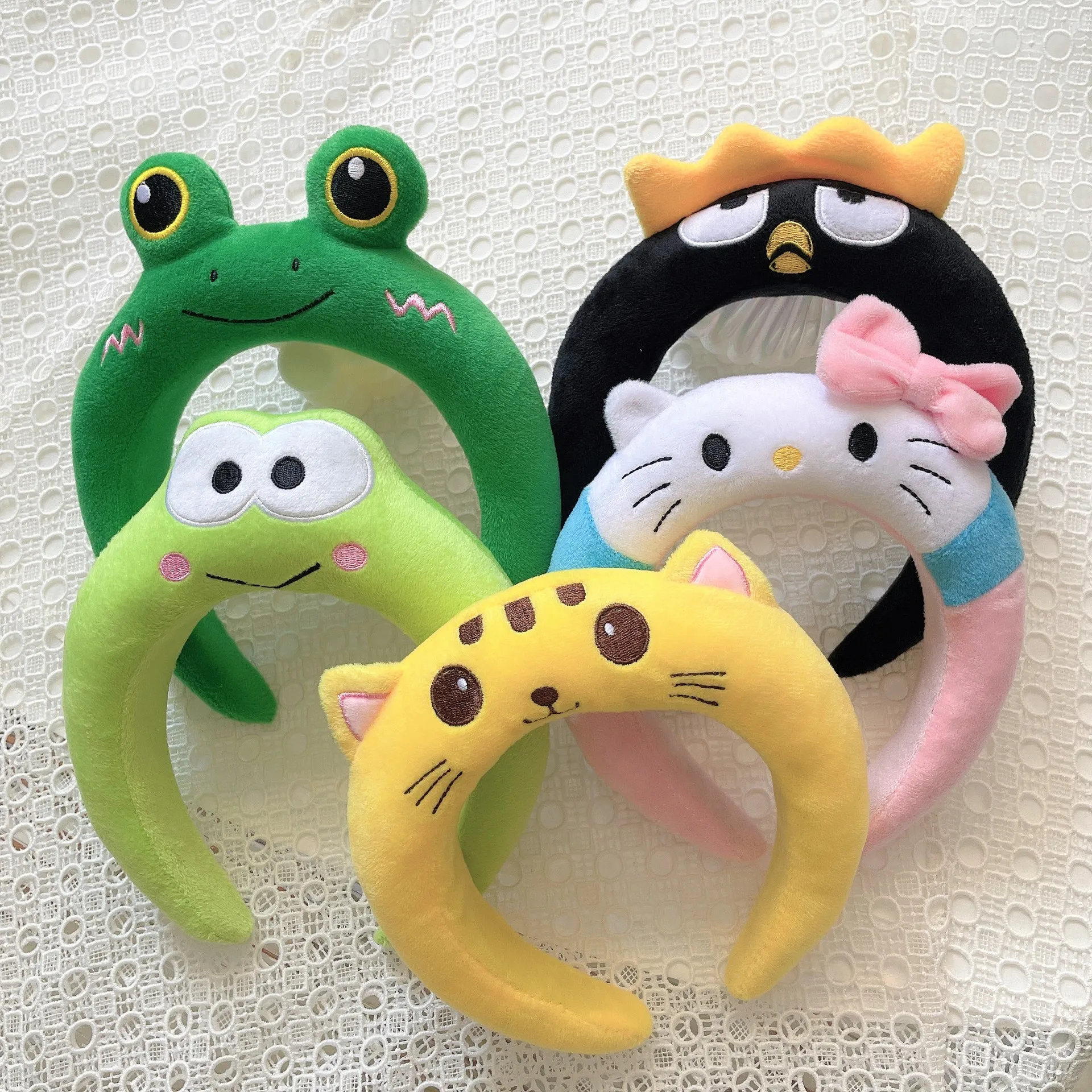 Anime Miniso Sanrio Keroppi Stitch Plush Frog Hair Band Face Non-Slip Head Band Bundle Pressure Hair Clip Birthday Gift Toys