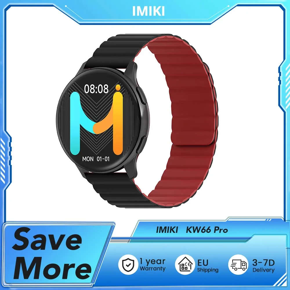 IMIKI KW66 Pro Smartwatch, 1.43" AMOLED-scherm, 100+ sporten, IP67 waterdicht, gezondheids- & slaapmonitor, BT-bellen