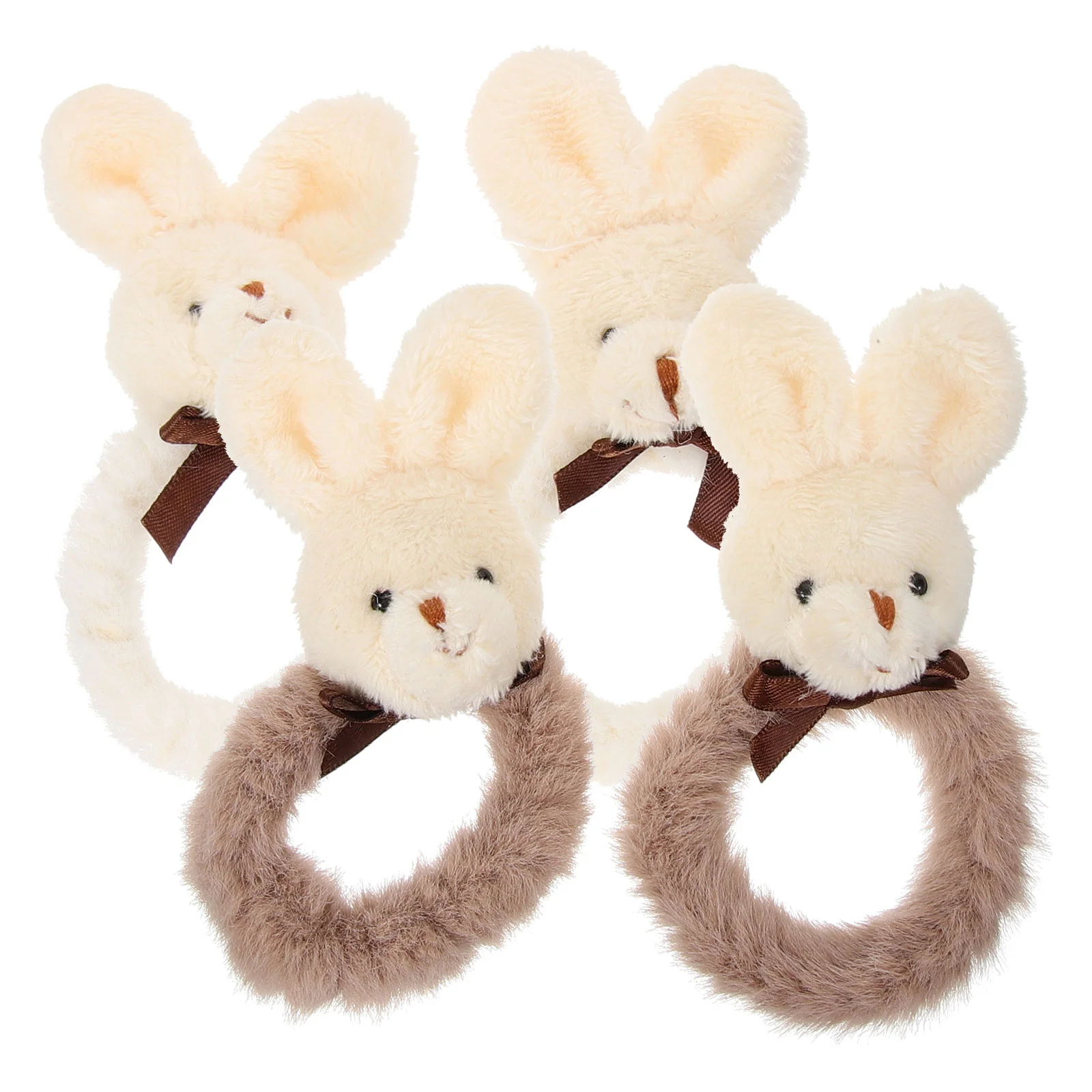 4 Pcs Plush Bunny Rubber Band Elastic Hair Rings Stuffed Ponytail Accessories Holder Rope