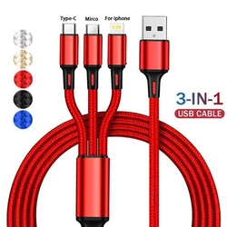 Lovebay 3 in 1 Fast Charging Cable USB to Micro Type C IOS Cable For iPhone Mobile Phone Multi Charger Cable Nylon Cord