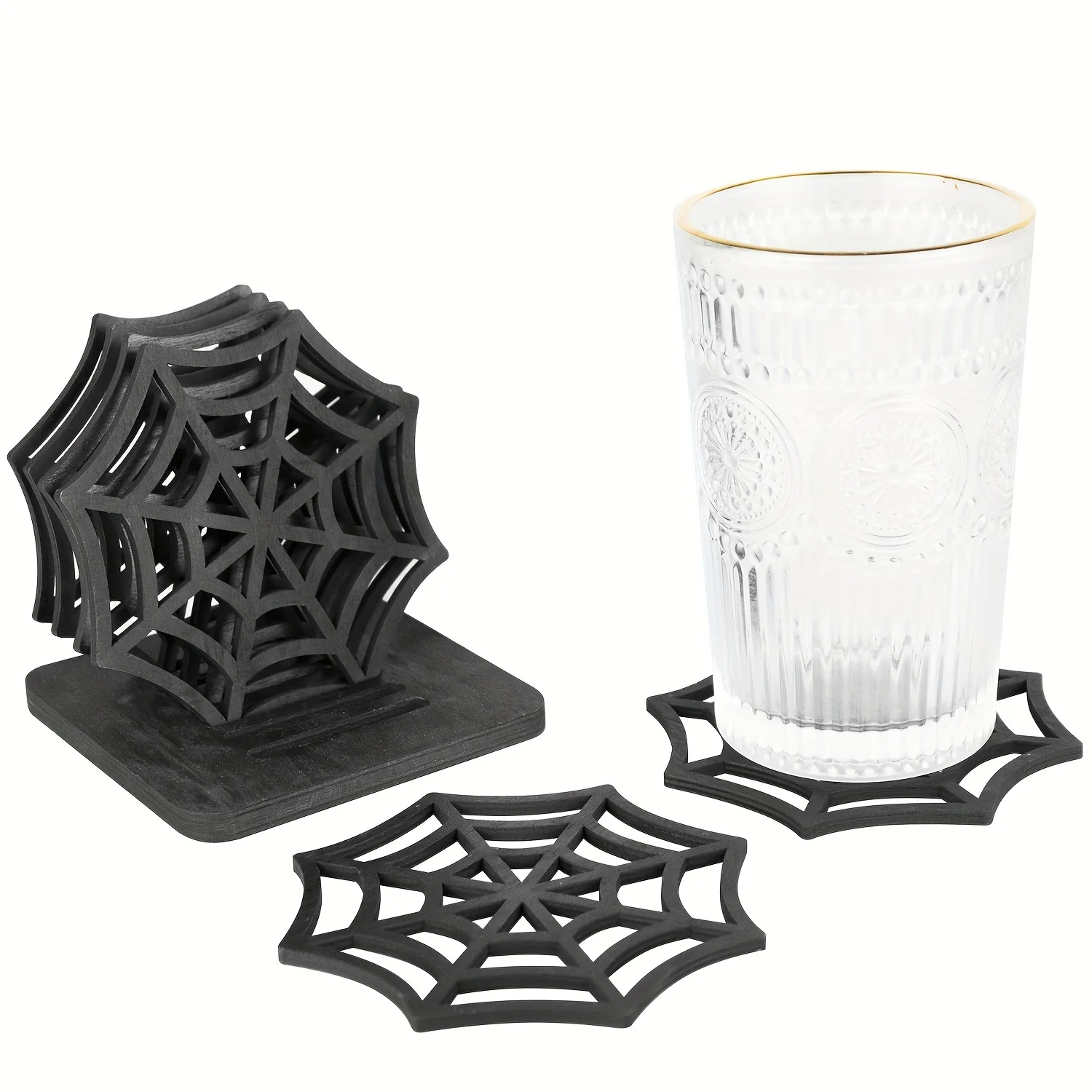 Halloween Coasters Halloween Table Decor 6 Set Halloween Spider Web Coasters Durable Wooden Table Placemats for Home Festival