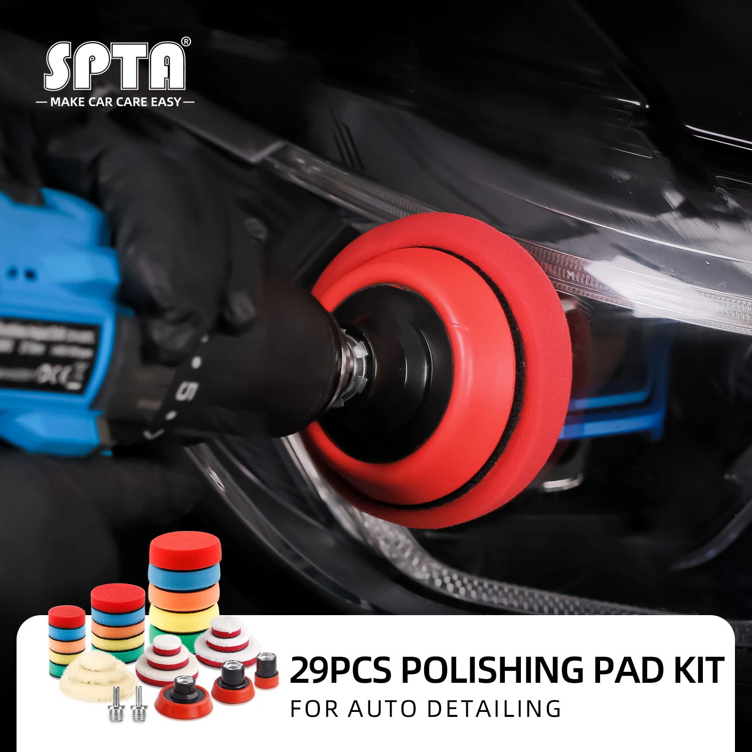 SPTA 1/2/3 Inch Foam Polishing Buffing Wool Pad Back Plate Sponge Kit for Car Rotary Polisher Drill Waxing