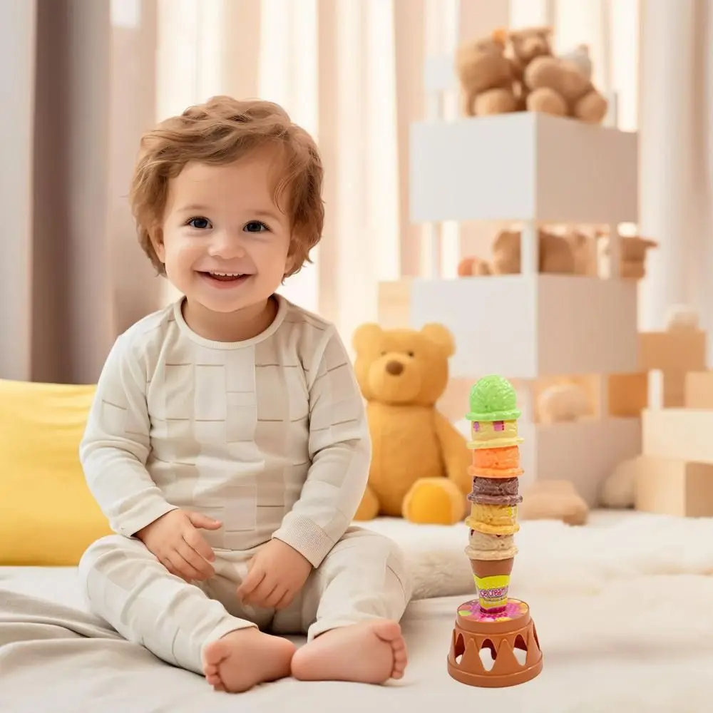 Brinquedo de sorvete empilhável multicolorido, aperto de plástico, brinquedo educacional precoce, comunicação genuína, coordenação mão-olho