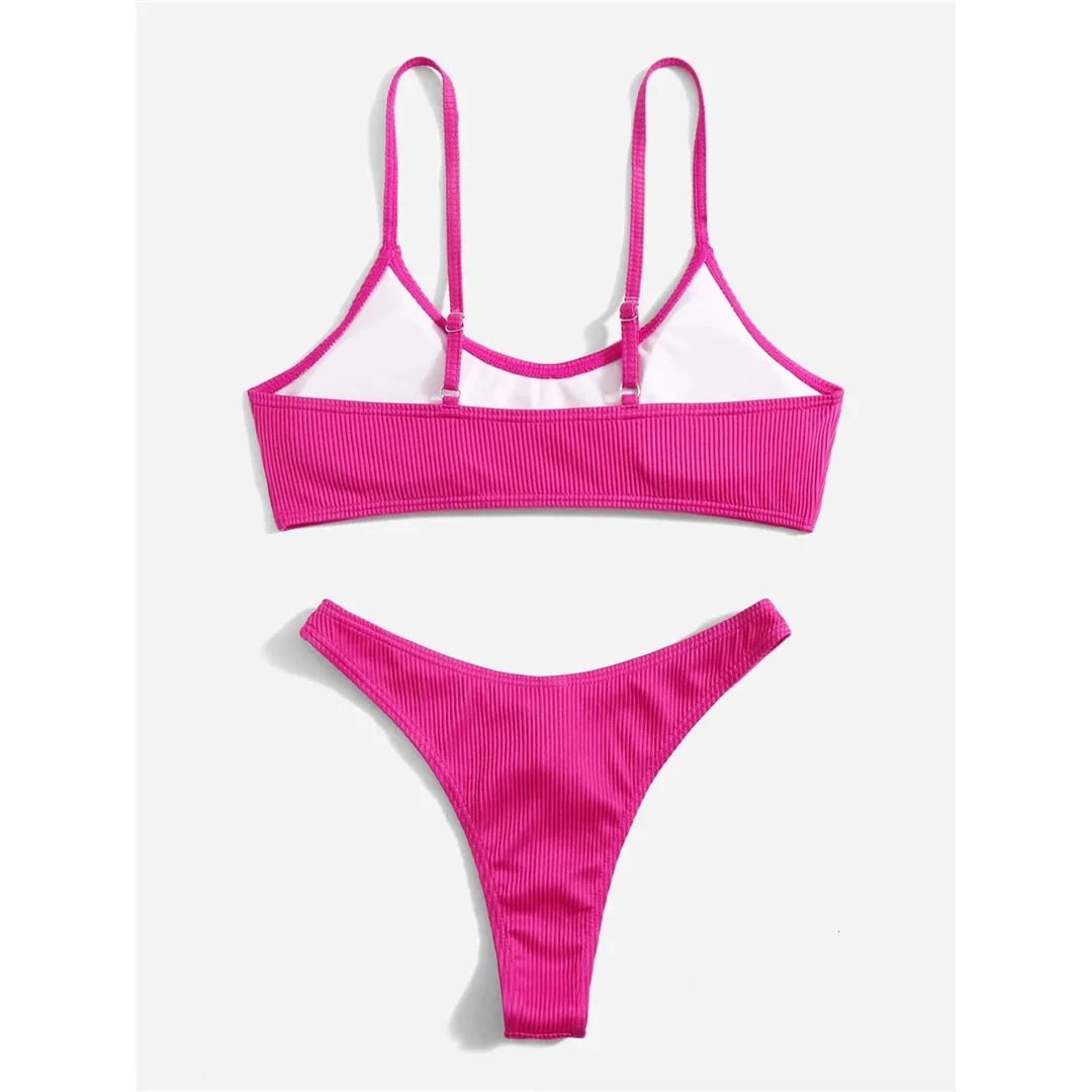 Gerippter Bikini mit hohem Beinausschnitt, Damen-Badeanzug, zweiteiliges Bikini-Set, brasilianischer Schnitt, gepolstert, Badebekleidung, Badeanzug, Modell V7126. – Detail 9