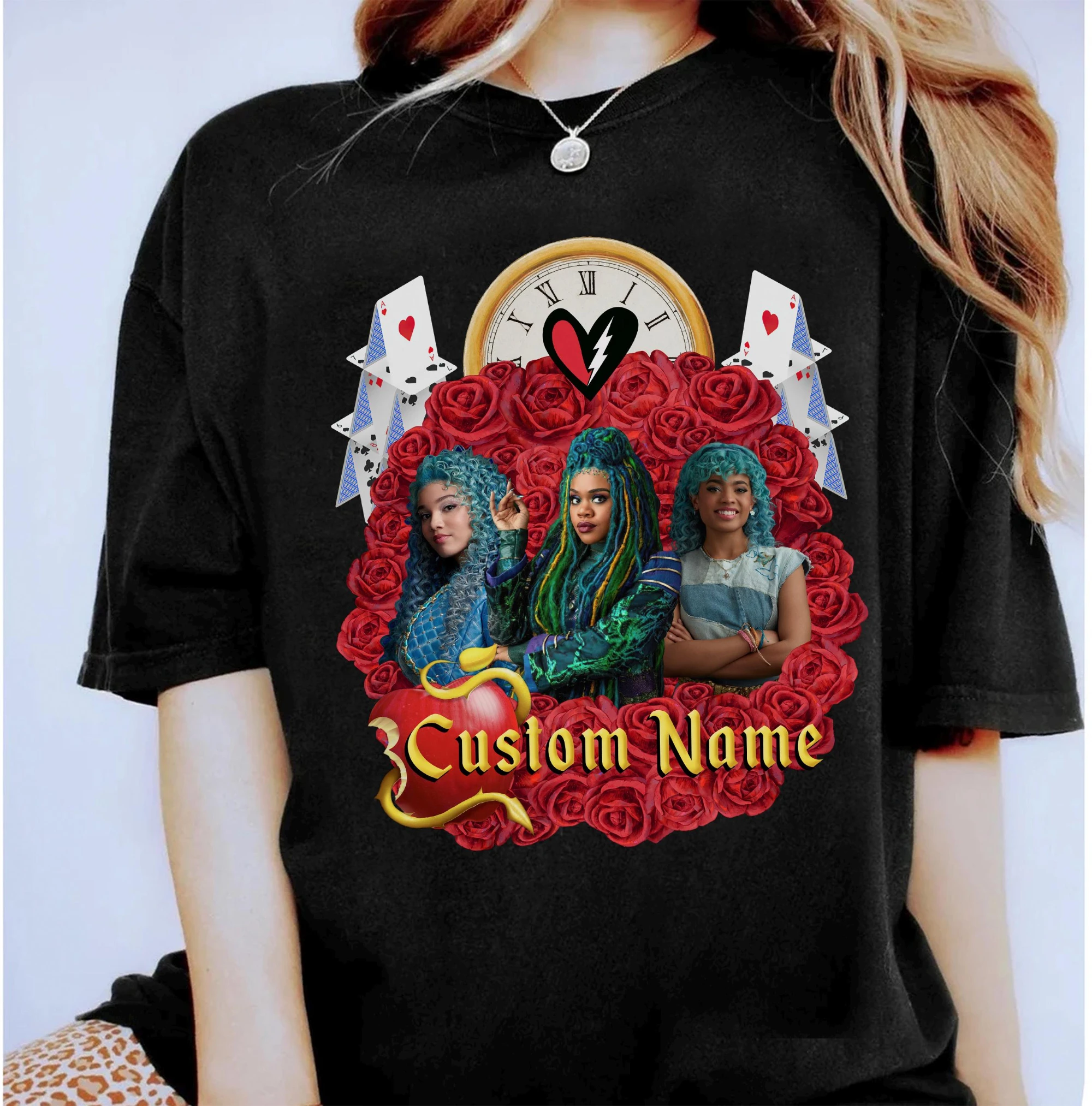 

Семейная рубашка Disney Descendants 4 с красным цветочным принтом Disneyland на заказ, футболка Disney Vacation Trip, красная футболка Rise of