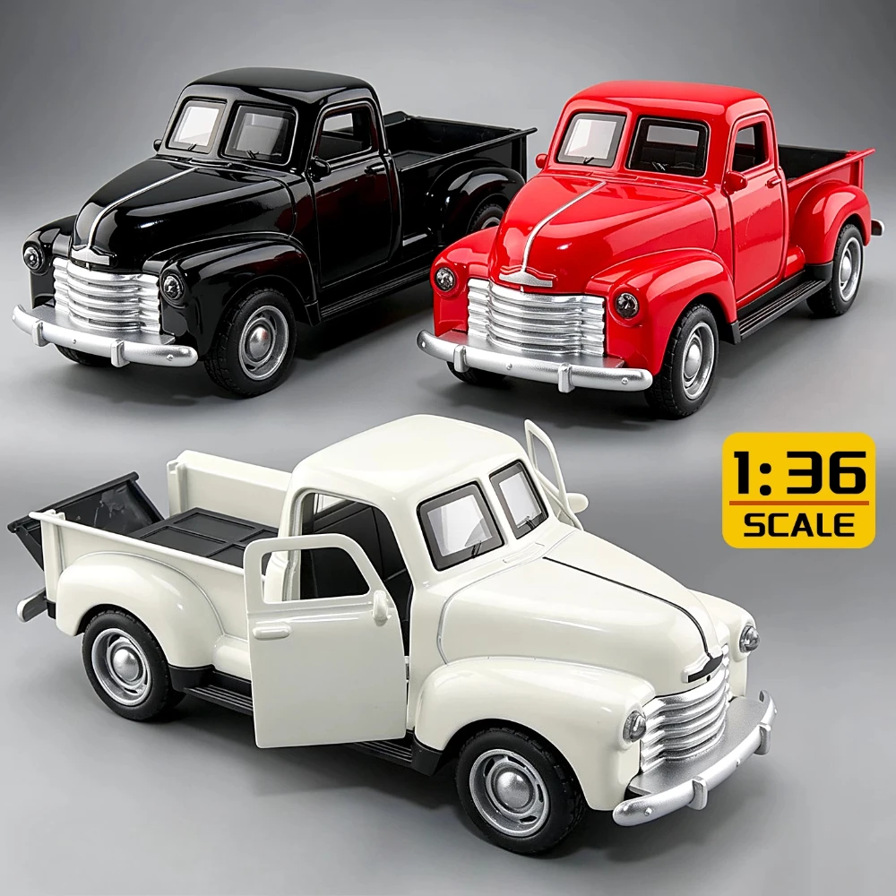 Maßstab 1:36 Oldtimer Pickup-Truck Modellauto Spielzeugauto aus Legierung mit Rückziehfunktion Simulationsfahrzeugmodelle Spielzeug Bürotisch-Dekoration