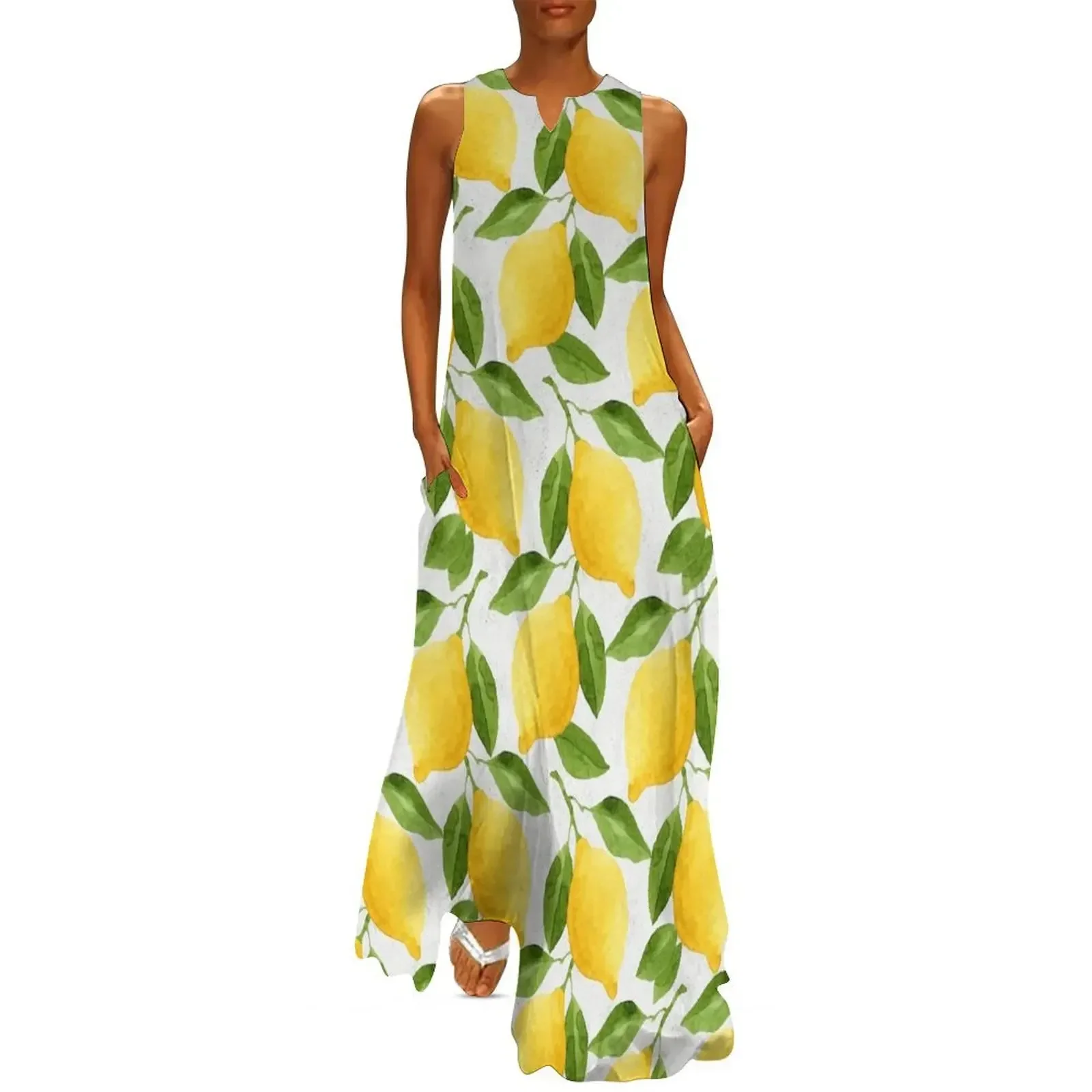 

Watercolor Lemon Pattern Long Dress evening dresses women dresses women summer 2025 evening dress ladies Evening gown Dress