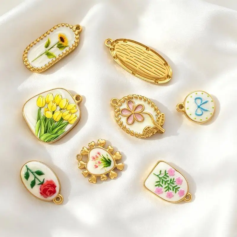 Blumen-Emaille-Anhänger, 5/8 Stück, kleine Größe, für DIY-Arbeiten, zum Basteln von Armbändern, Halsketten, Handybändern und Schmuck. – Detail 3