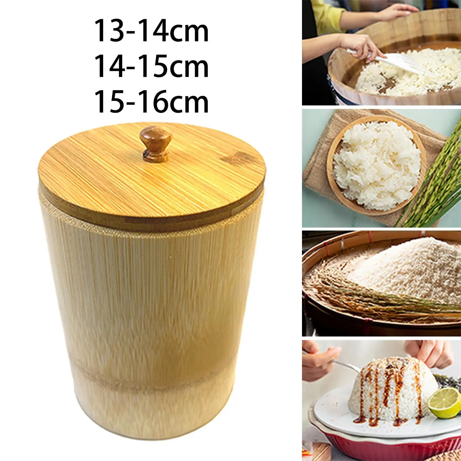 

Bamboo Rice Steamer Bucket Multifunctional Wooden Barrel Handmade Round with Lid with Steamer Cloth for Family Gathering Home