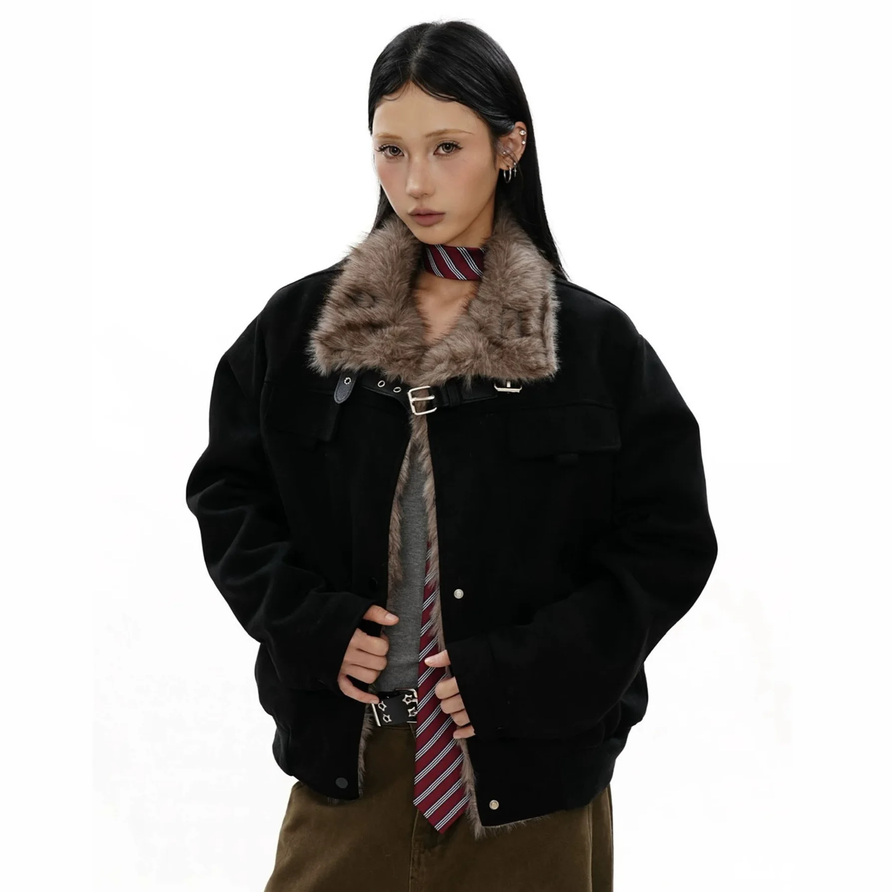 Stand-up collar turtleneck jacket jacket women's exquisite fur collar trendy brand cotton clothes retro old money style