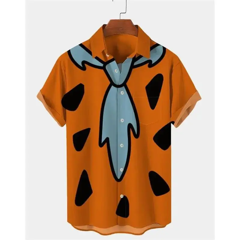 Men's 3D Printed Hawaiian Shirt Short Sleeve Vintage  Collar Fleece Lined Thickened Autumn Unisex Clothing