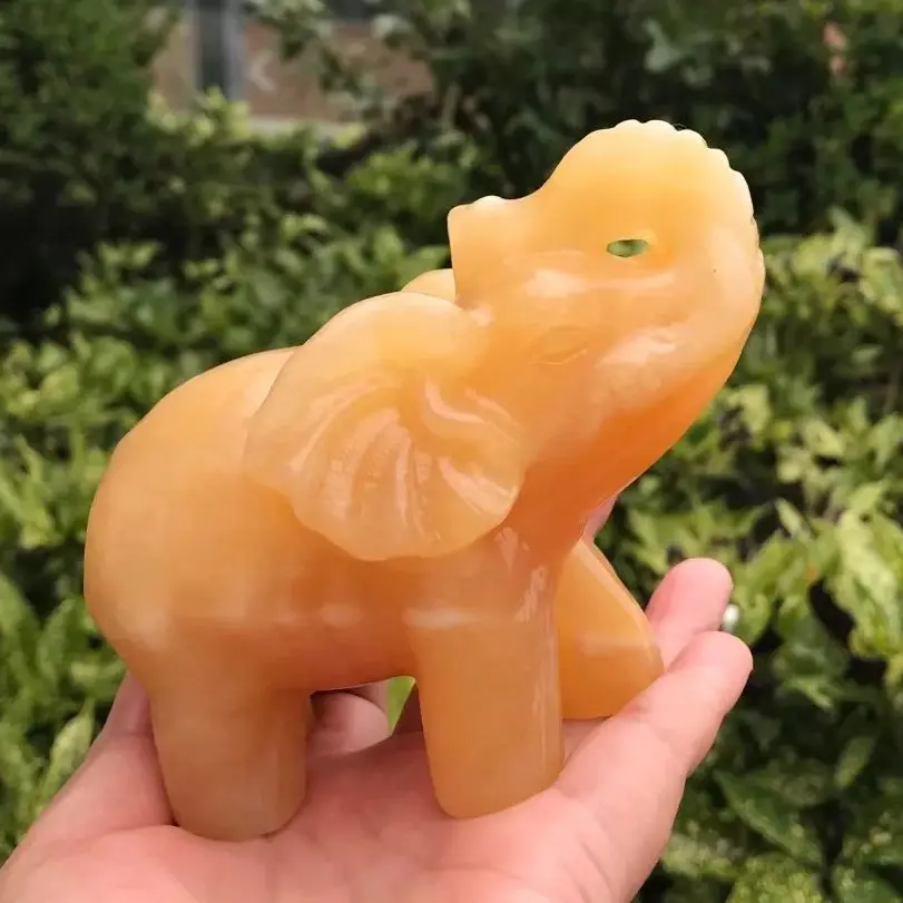 Imagem -05 - Calcita Cristal Pedra Elefante Mão Esculpida Estatueta Animal Artesanato Energia Decoração Home Presente 130 mm Pcs Natural Amarelo