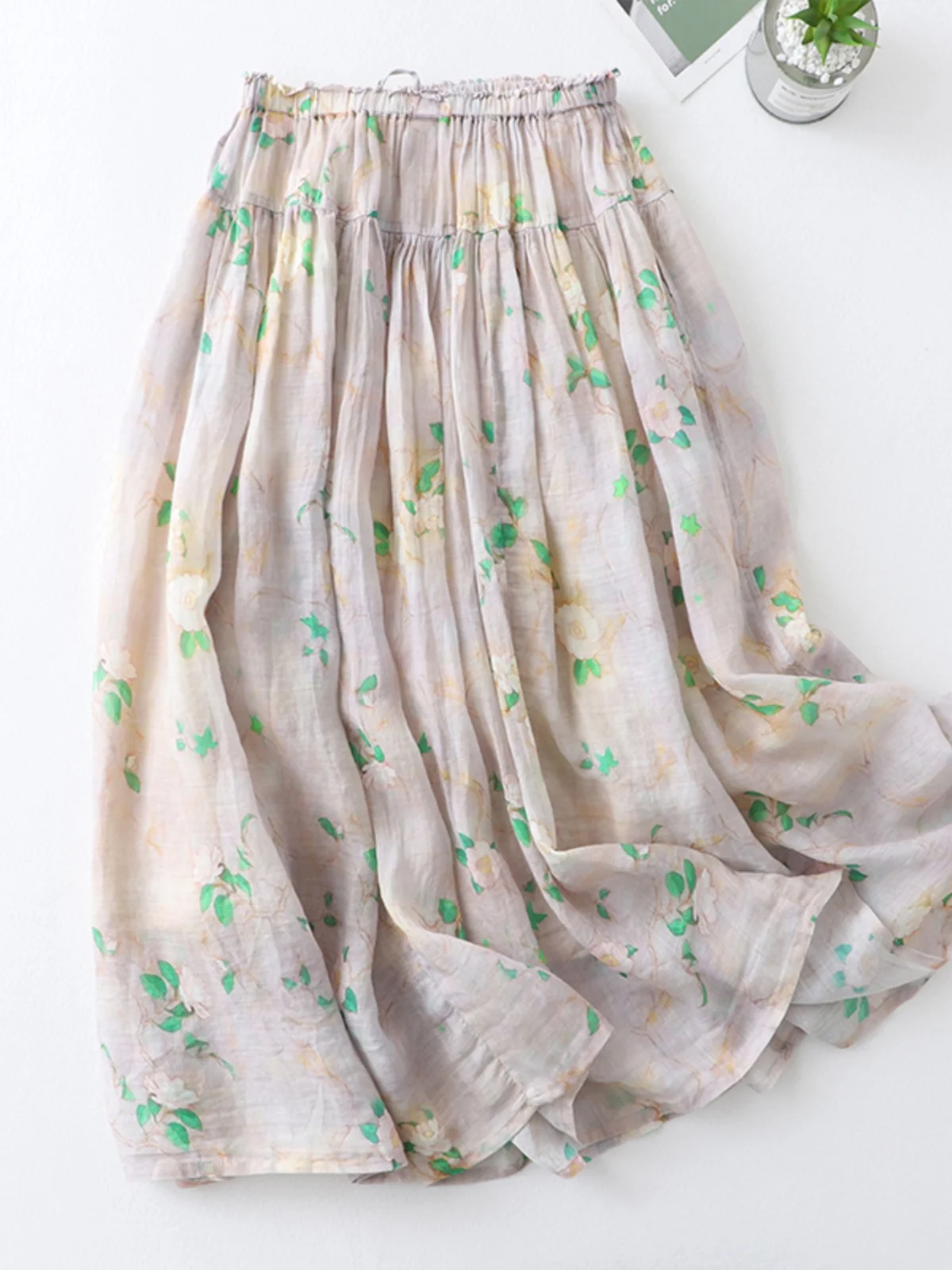 

High Waist A-Line Midi Skirt Floral Print Loose Fit Linen Cotton Blend Skirt Vintage Sle Commute Faion Summer Collection