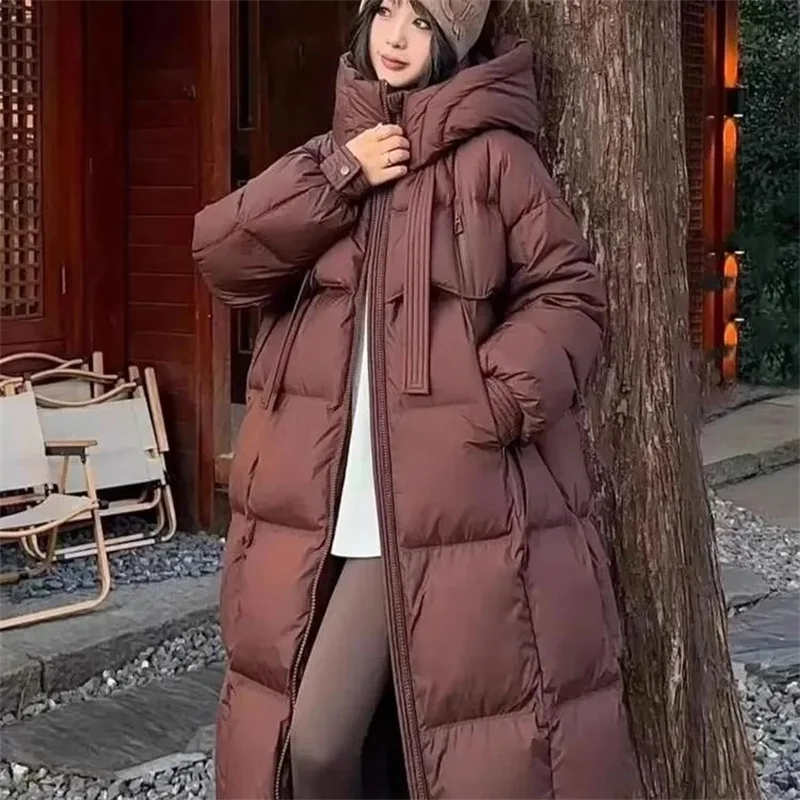 

2025 New Thick Warm Parka Jacket Women Korean Oversized Loose Hooded Cotton Padded Coat Female Casual Long Overcoat