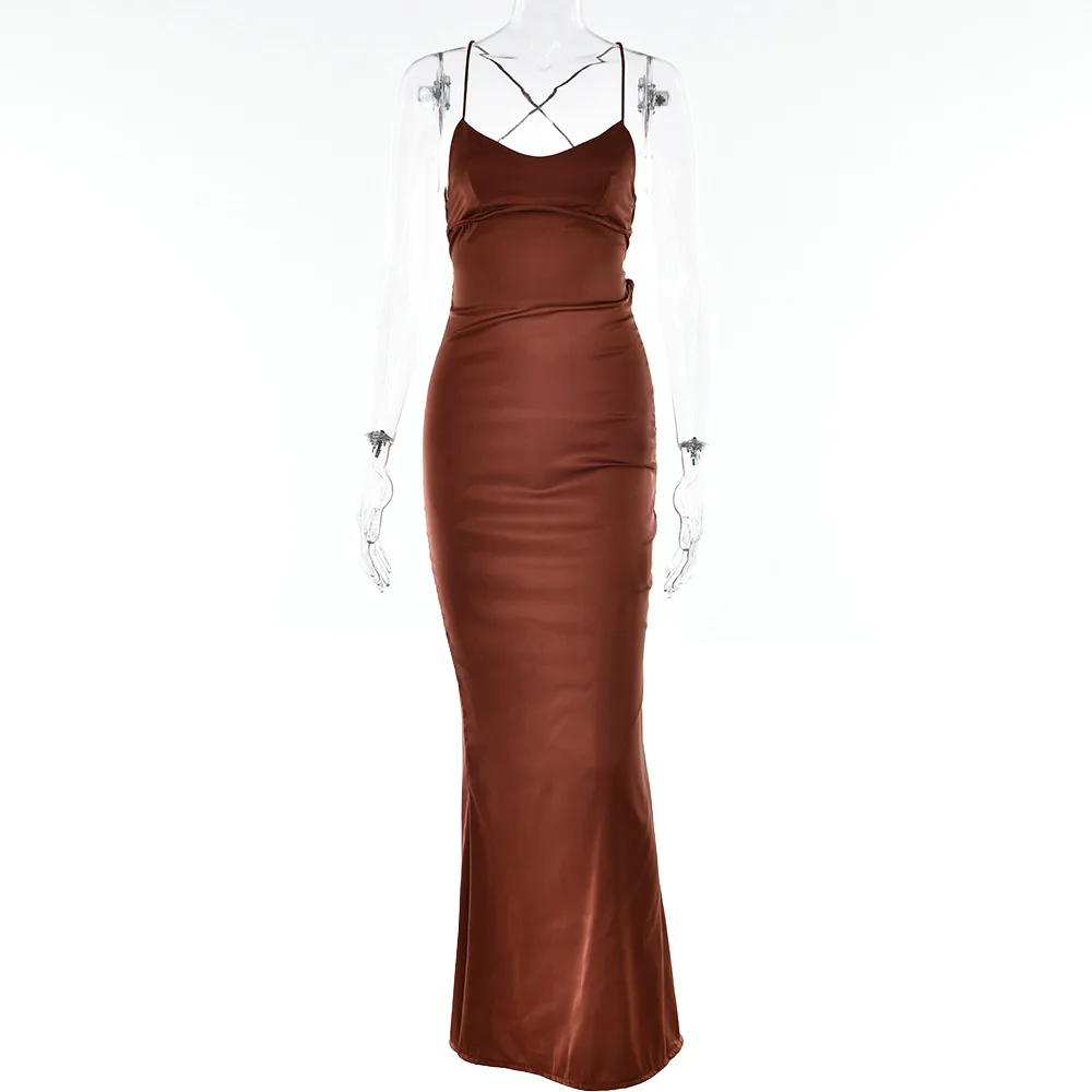 

Sexy Women's Summer Long Dress Elegant Spaghetti Strap Bodycon Backless Sundress Lace Up Female Maxi Dress Party Evening Vestido