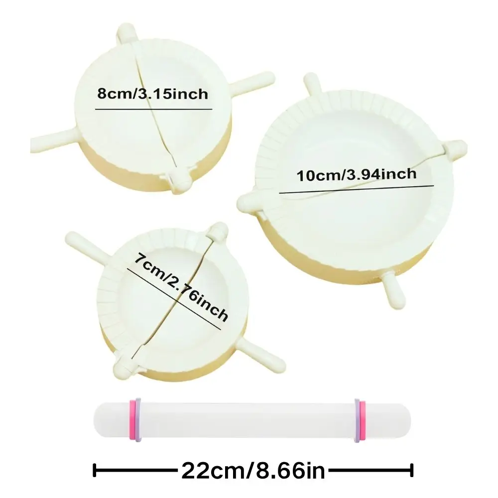 3pcs S/M/L Dumpling Maker Molds Set & a Dough Rolling Pin, Plastic Empanada Ravioli Pierogi Press Mold for Kitchen Baking YMY