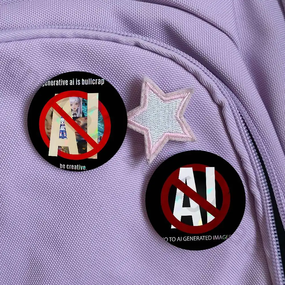STOP AI Against AI  25mm 75mm 44mm 58mm 32m Coin Badges Personalized Handmade Round Brooches Pins Accessory