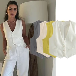 Maxdutti French Fashion Blogger Blazers Women Sleeveless For 2024 Vintage Single Breasted Best Short Tank Tops