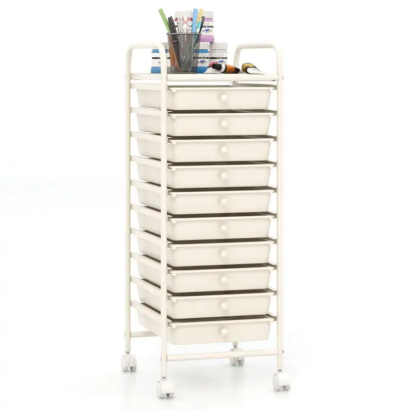 

10 Drawer Rolling Storage Cart Organizer with 4 Universal Casters-White