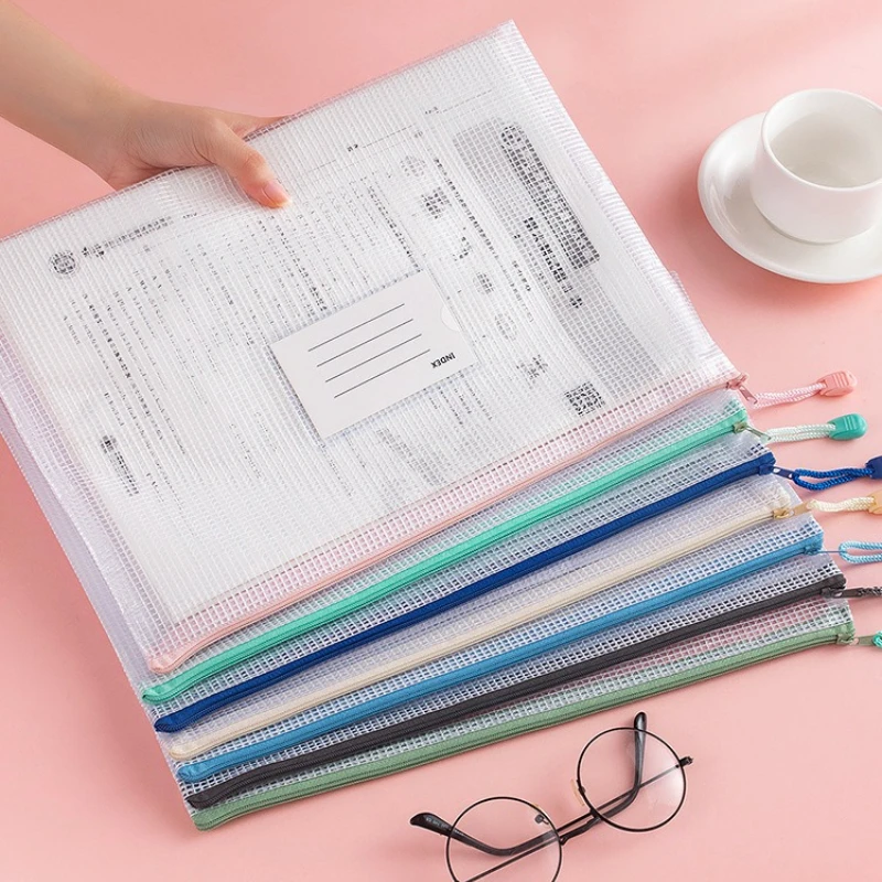 5 pz/set Trasparente Cerniera A4 Borsa di Immagazzinaggio di Documenti Impermeabile Ufficio Studente Classificazione dei soggetti Esame di Stoccaggio della Carta