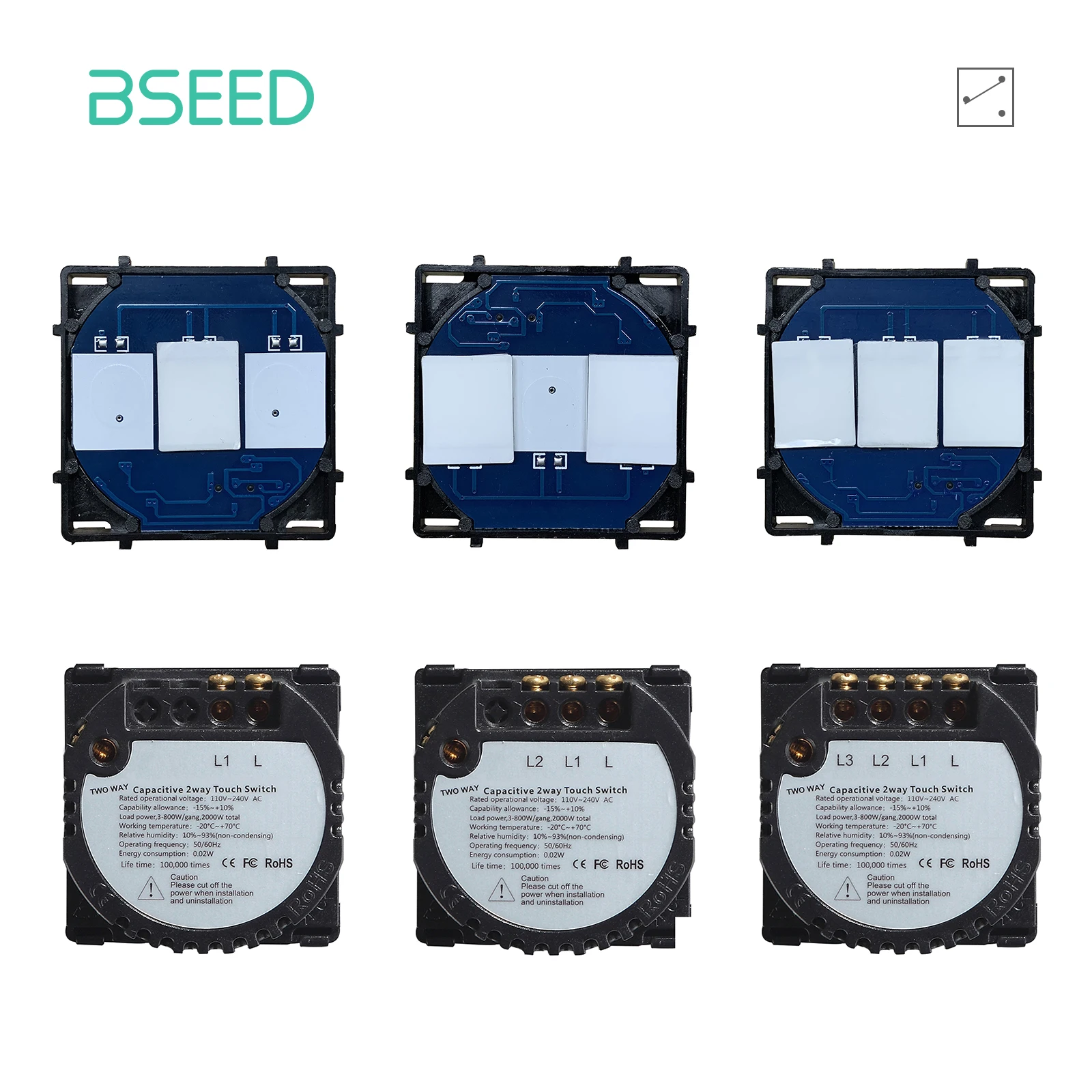 

Bseed The Base Of Touch Switch 1/2/3 Gang 1/2Way Light Switches Without Glass Panel EU Standard Dimmer Switch DTY Function Part