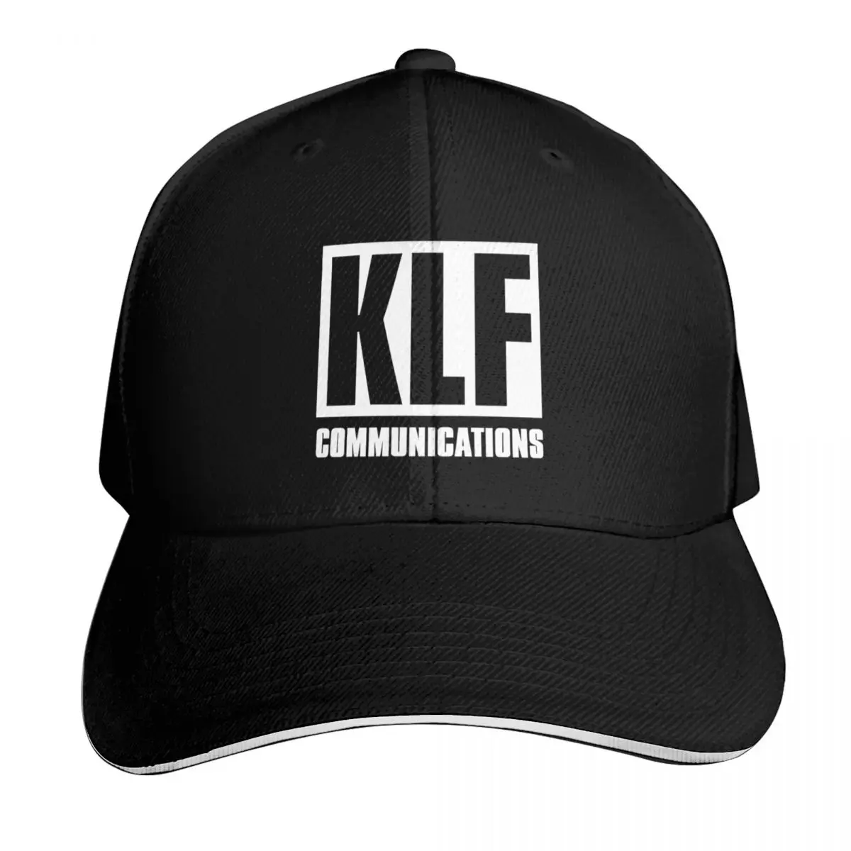 KLF Communications (white bg, black letters) Baseball Cap Curved Brim Classic Fit Low Profile Unstructured Unisex for Men Women
