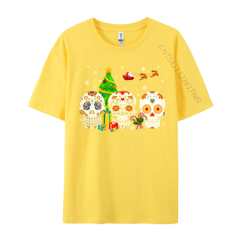 Three Christmas Mexican Skull Funny Santa Skull Lover T-Shirts Latest Men's Top T-Shirts Camisa T Shirt Normal