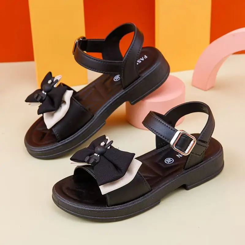 

Children's Summer New Bow Flat Sole Beach Sandals Girls Soft sole Non Slip Open Toe Lightweight Anti Odor Velcro Princess Sandal