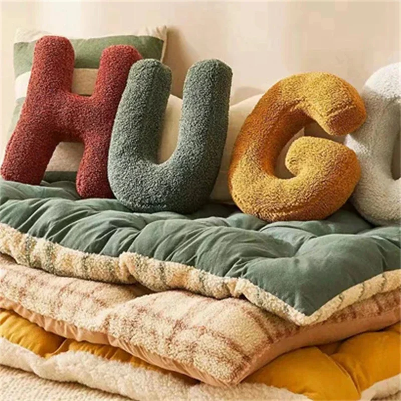 Letter Throw Pillow Personalized Alphabet Cushion Soft Cotton Minimalist Monogram For Sofa Bed Home Decor Kids Teen Gift