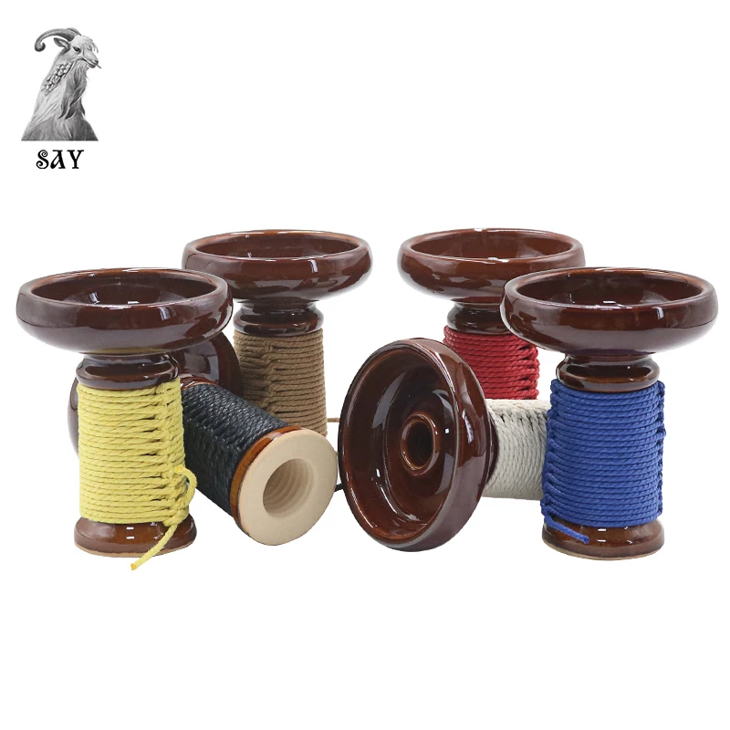 SY 1PC Tie Rope Style Single Hole Ceramic Shisha Bowl Phunnel Hookah Chicha Head Smoking Hookah Accessories Gadget Tools Sheesha