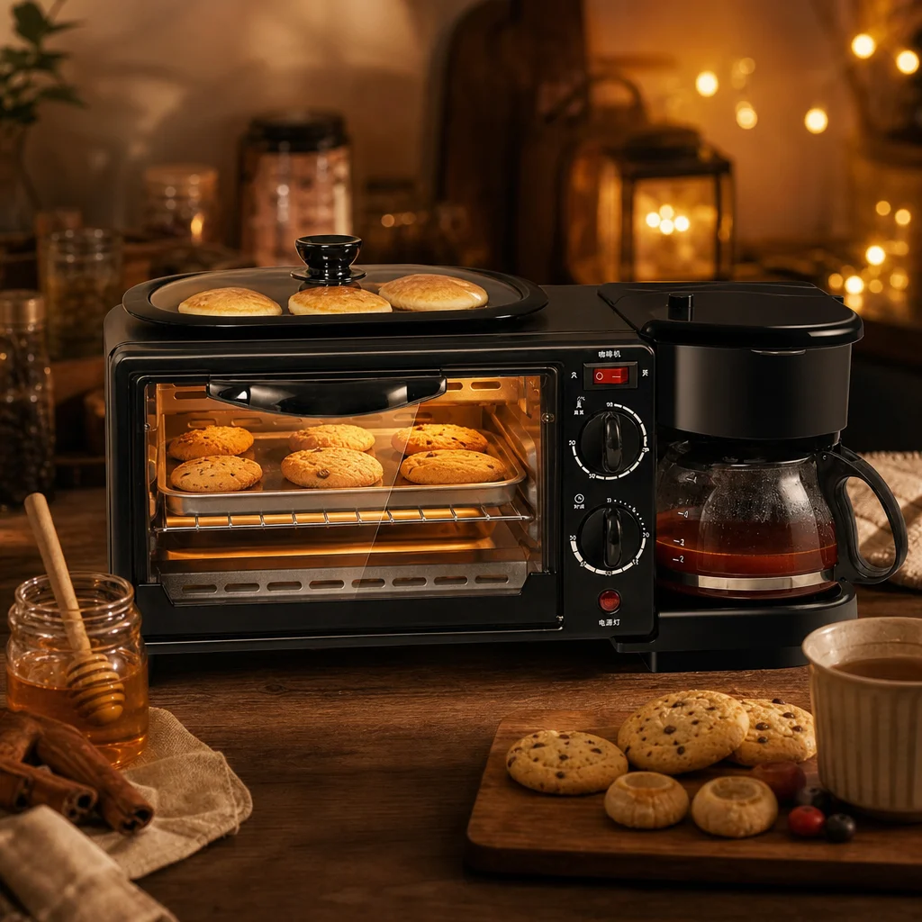 3 in 1 Multifunction Breakfast Machine, Stainless Steel Toaster with Overheat Protection for Foreign Trade